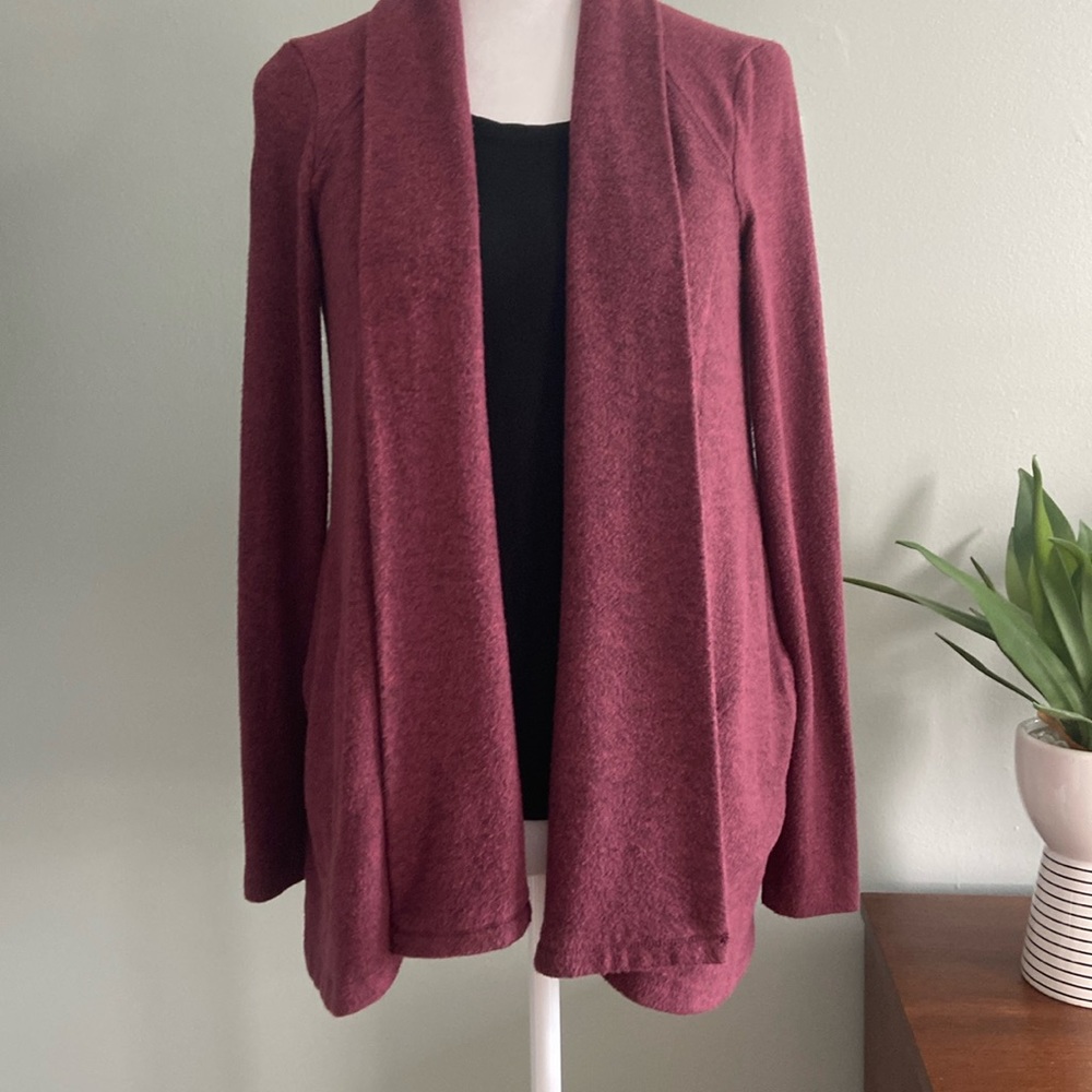 Anthropologie Saturday Sunday Soft Longline Open Front Cardigan Burgundy…